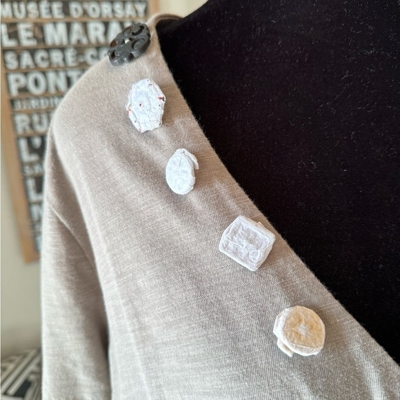 NWOT Soft Surroundings Top PL Green Gray Surplice Tunic Long Sleeve 100% Cotton - Picture 2 of 7